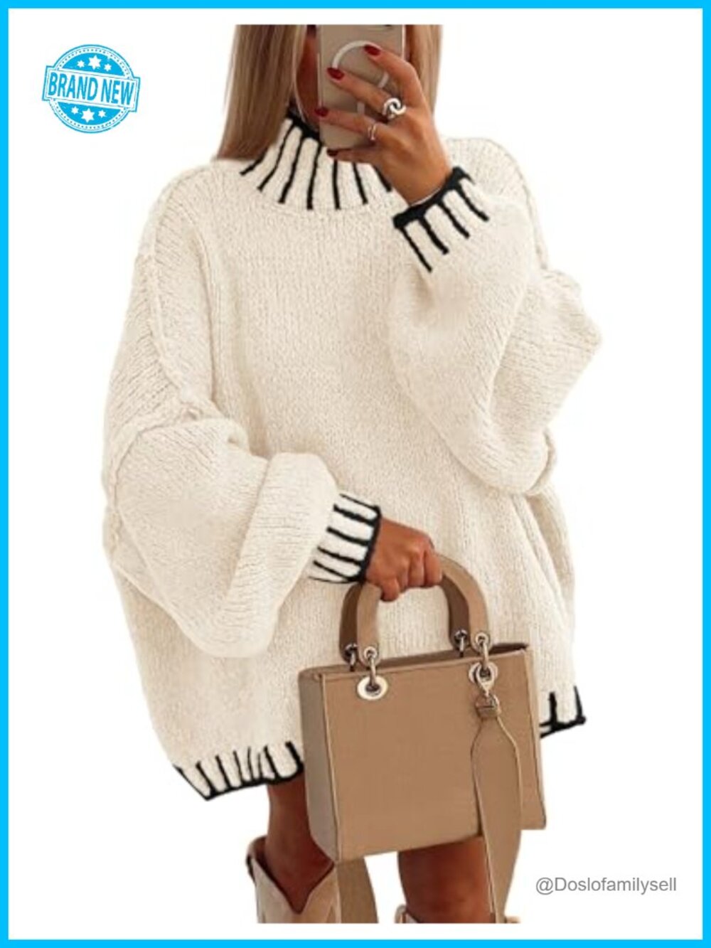 Oversized Mock Neck Pullover Sweater Chunky Knit Tunic Top